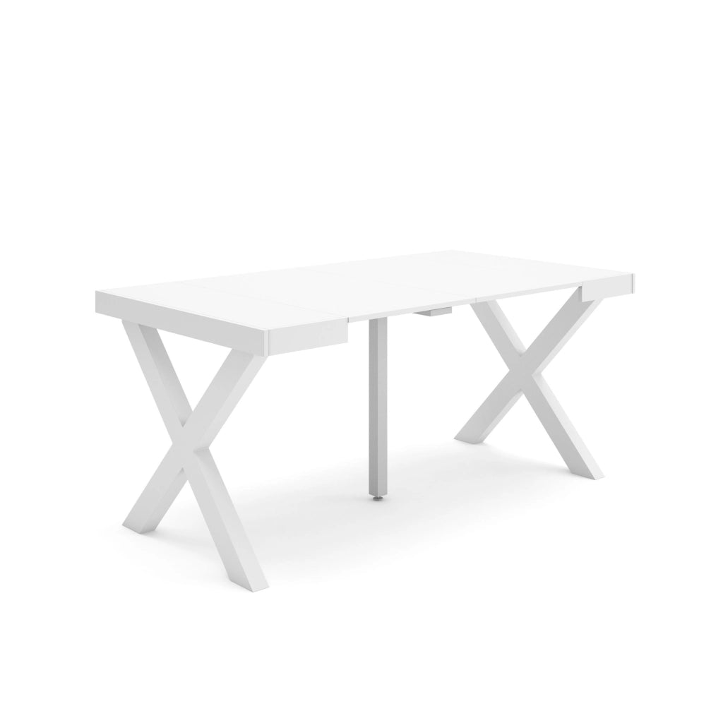 Consolle allungabile, 58 fino 160x90x73cm, Per 8 persone, Gambe in legno, Bianco RF2734