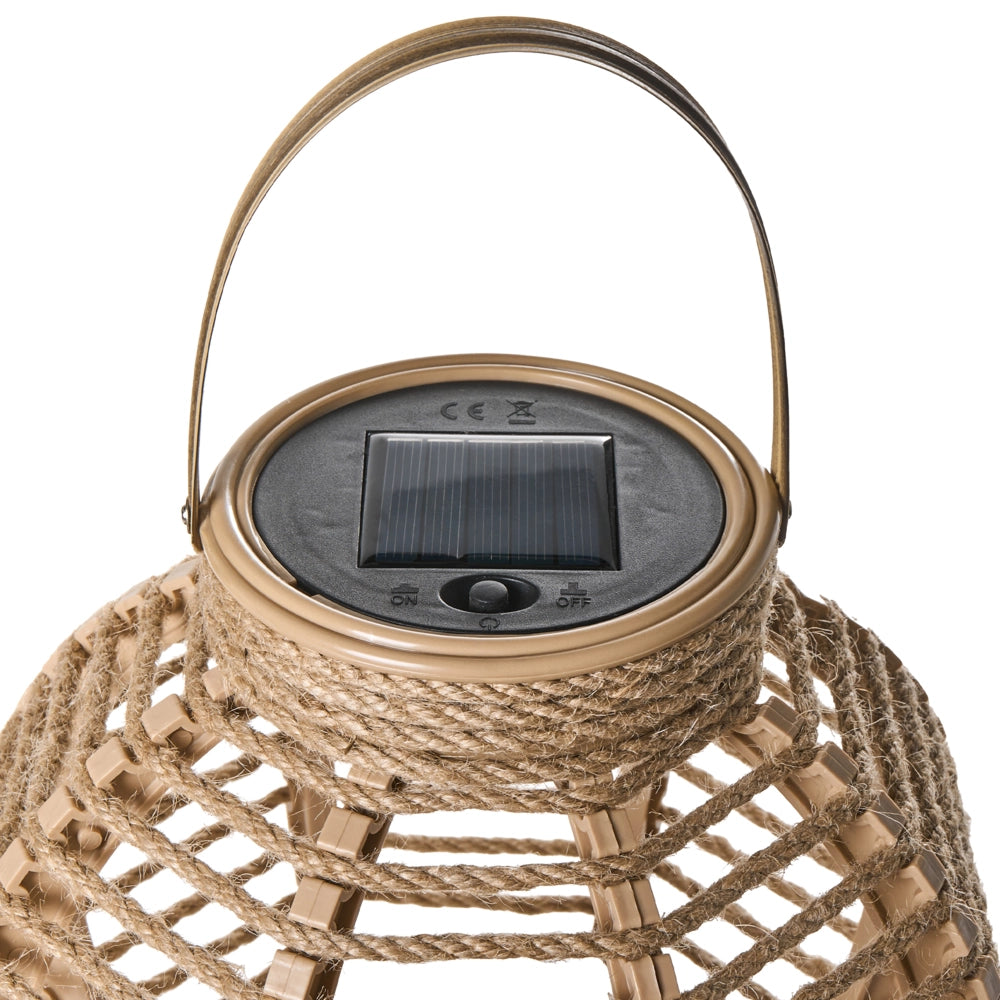 Set da giardino di 2 lanterne in canapa naturale con illuminazione a LED e pannello solare a basso consumo energetico in stile boho