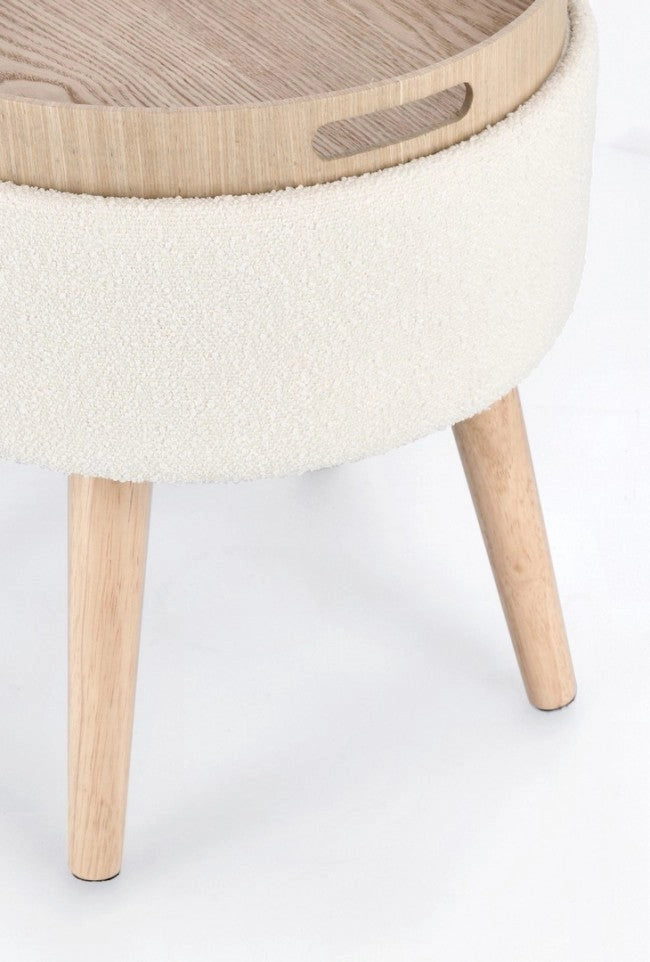 Sgabello Contenitore Ø 39x42,5 cm Zoya in Bouclè Bianco