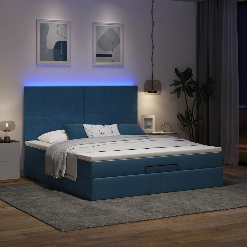 vidaXL Struttura Letto Pouf con Materasso Blu 160x200 cm in Tessuto