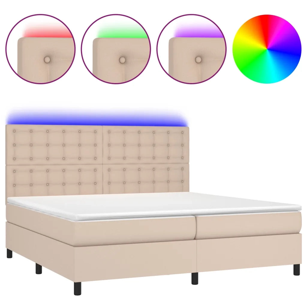 Giroletto Molle Materasso e LED Cappuccino 200x200cm Similpelle 3135968