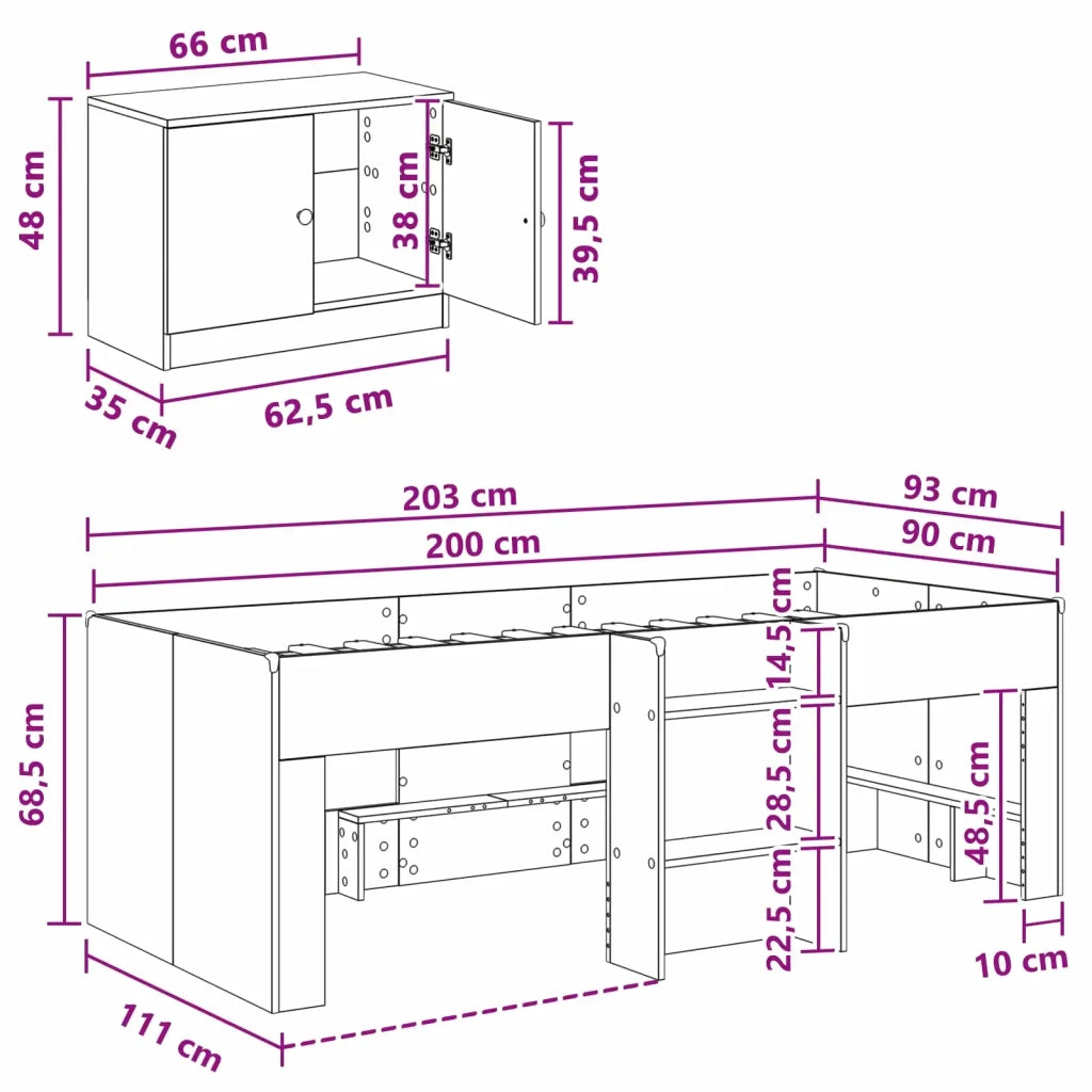 Struttura Letto Loft con Mobile con porta 3 pz Rovere Fumo 3423370
