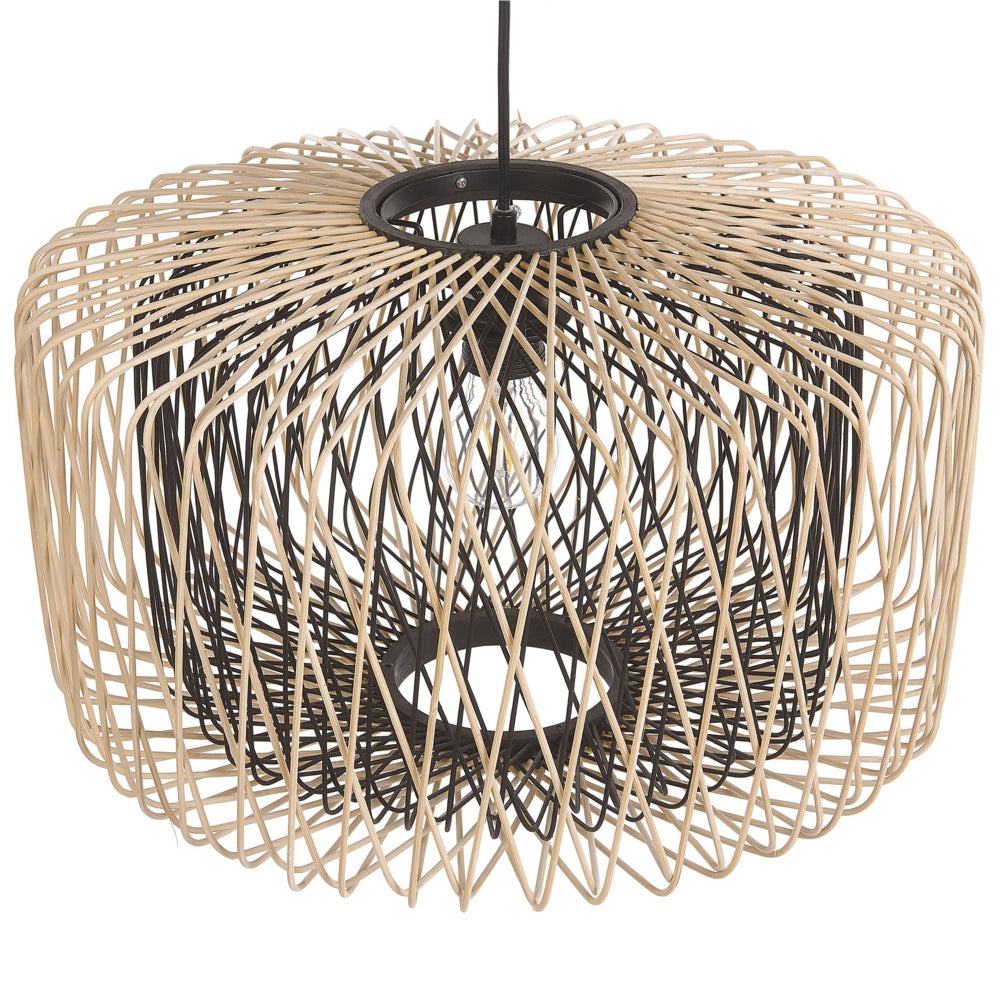 Lampada a sospensione Lampada da soffitto a sospensione con paralume ovale in bambù Nero in legno chiaro