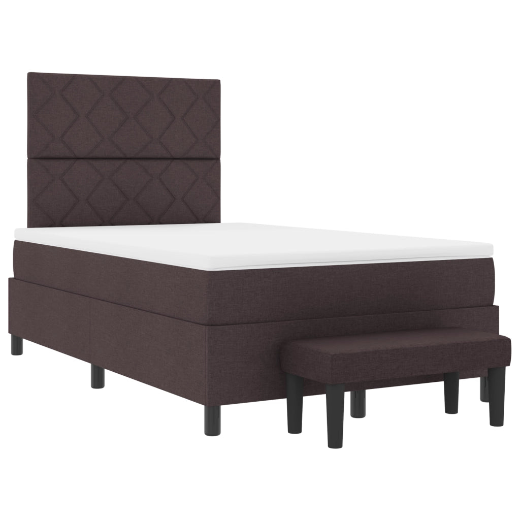 Letto a molle con materasso e panca marrone scuro 120x190 cm tessuto