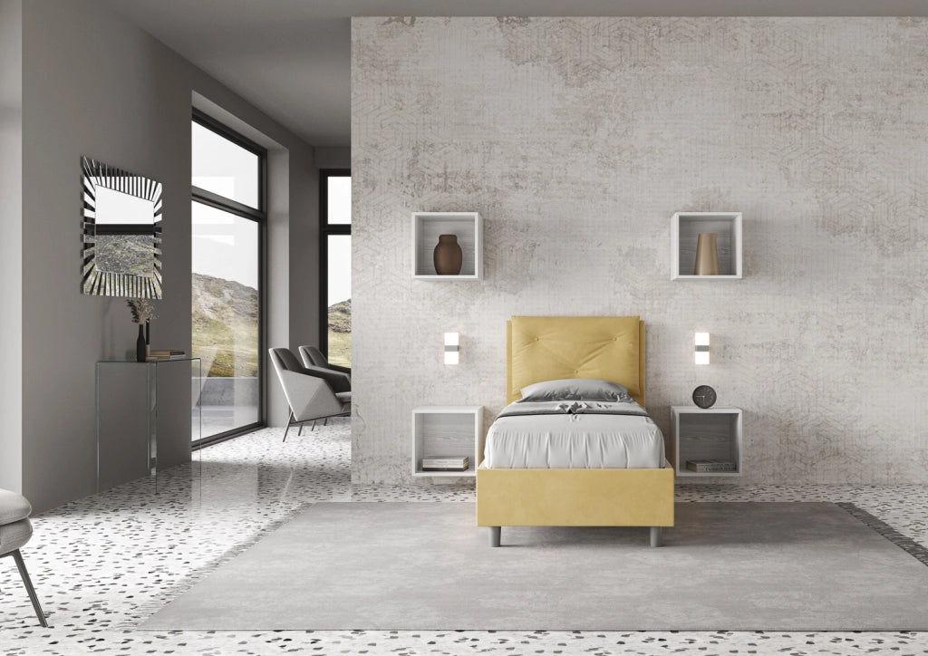 BS COM Letto singolo senza rete imbottito 80x200 microfibra ocra