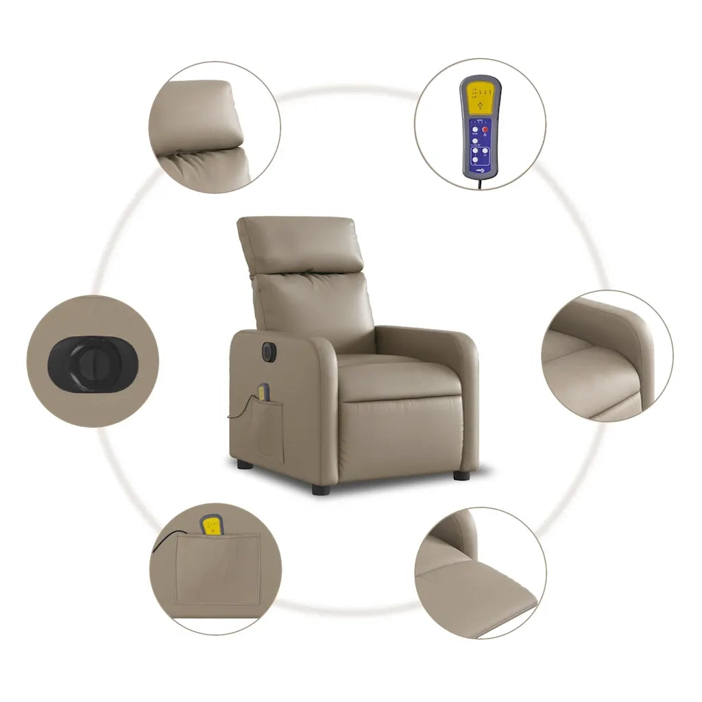 Divano Sedia-Poltrona Reclinabile Massaggio Elettrica Cappuccino Similpelle 262838