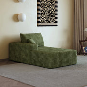 Divano modulare con chaise longue in tessuto effetto velluto a coste verde, senza montaggio per soggiorno e camera
