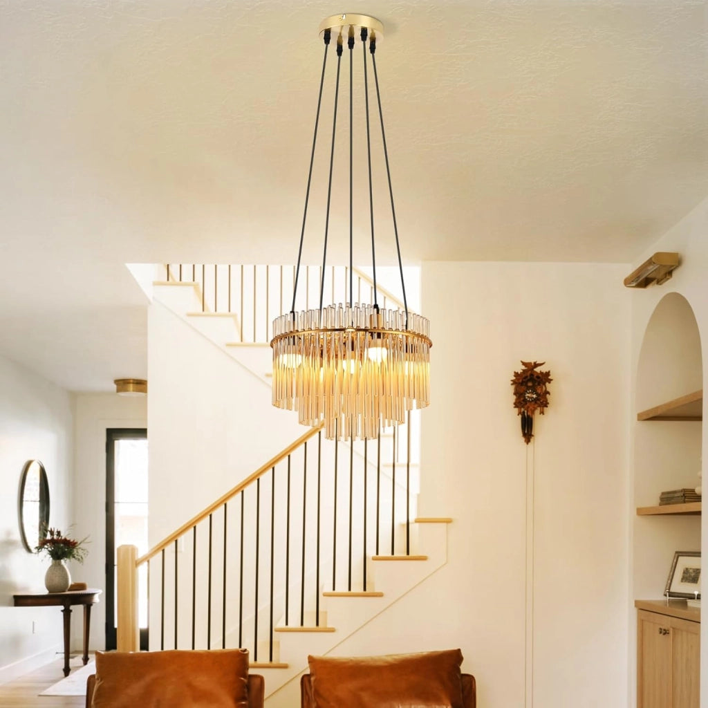 Lampada a sospensione ZMH Vintage 5 Luci E27 in Vetro Dorato (senza Lampadine)
