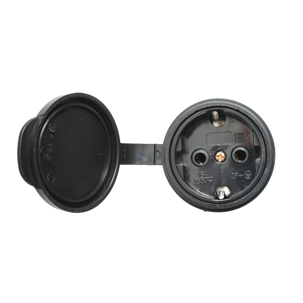 Presa schuko in gomma 250V, 16A con maniglia, coperchio e messa a terra,  IP44
