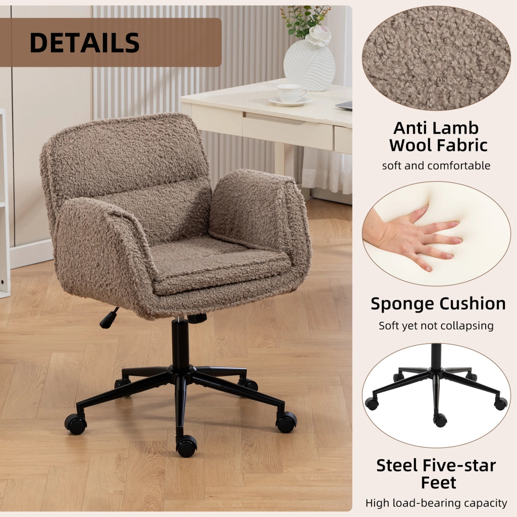 Sedia da Ufficio Ergonomica con Braccioli Regolabili e Ruote ¨C MINIMAL ¨C Teddy Fleece, Schienale Imbottito