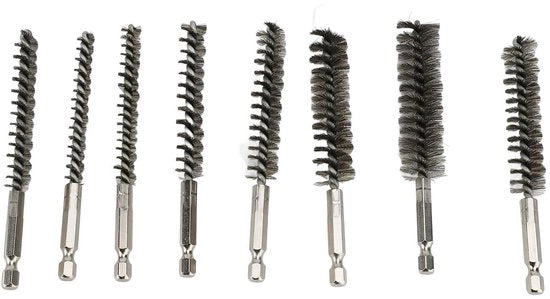 Set di pennelli per tubi in acciaio inossidabile 304 - 8 pezzi - pennello a tubo - attrezzo di pulizia - set di pennelli per rimuovere parti mancanti - peso ridotto 147g - set di pennelli