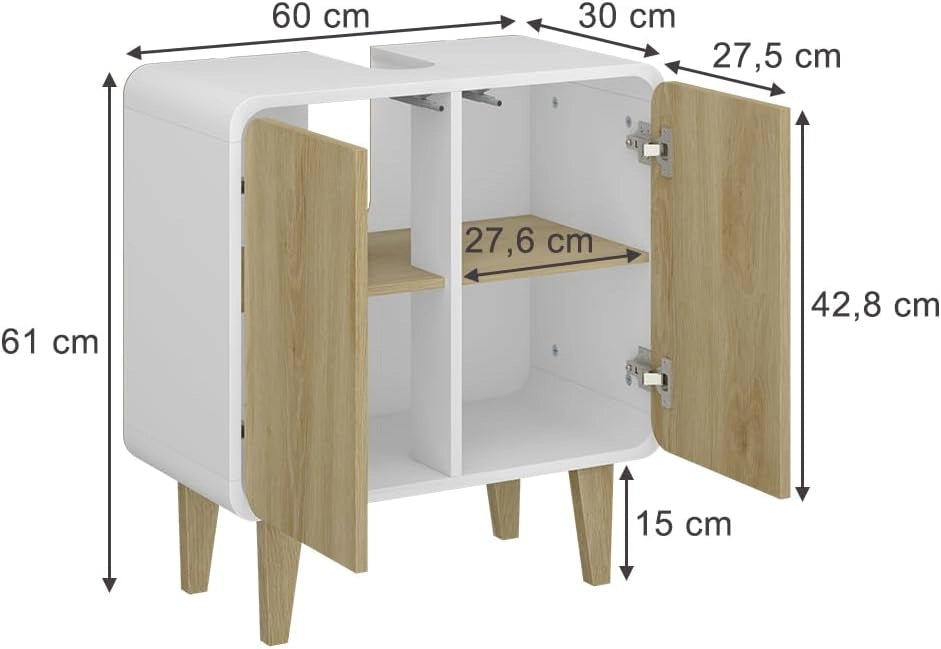 Mobiletto per lavabo Arla, Bianco/quercia, 60 x 61 cm