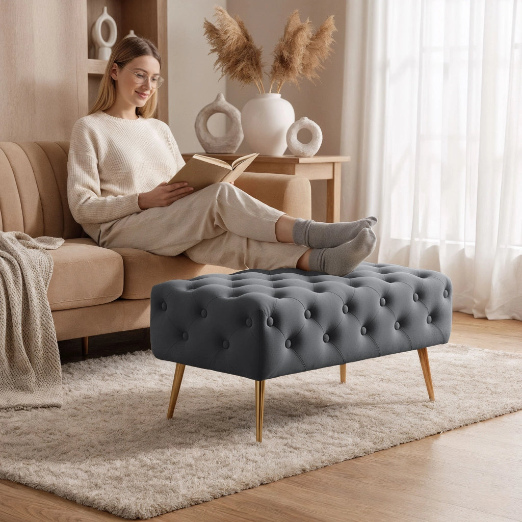Panca imbottita in velluto trapuntato 80 cm MADRID Grigio Scuro