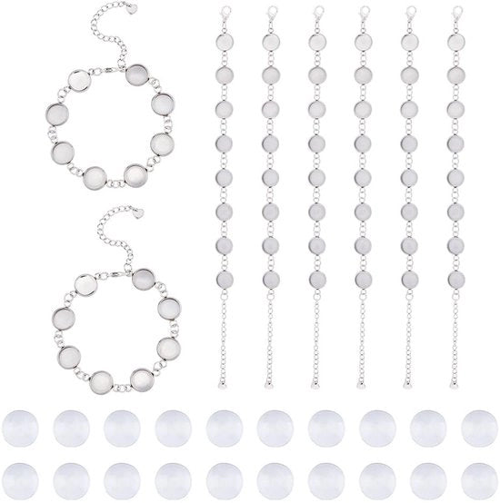 Bracciale a Clessidra con 8 pezzi - Cinturino in Acciaio Inossidabile con Impostazioni - Bracciale a Cabochon Fai da Te - 17 cm + 72 mm Estensore