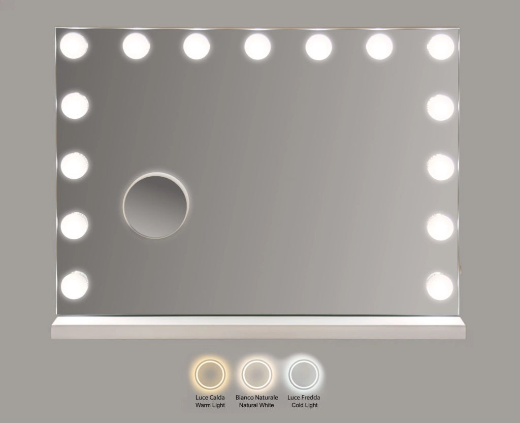 Specchio da Tavolo Hollywood 55x14x43 cm in Ferro e Specchio Bianco