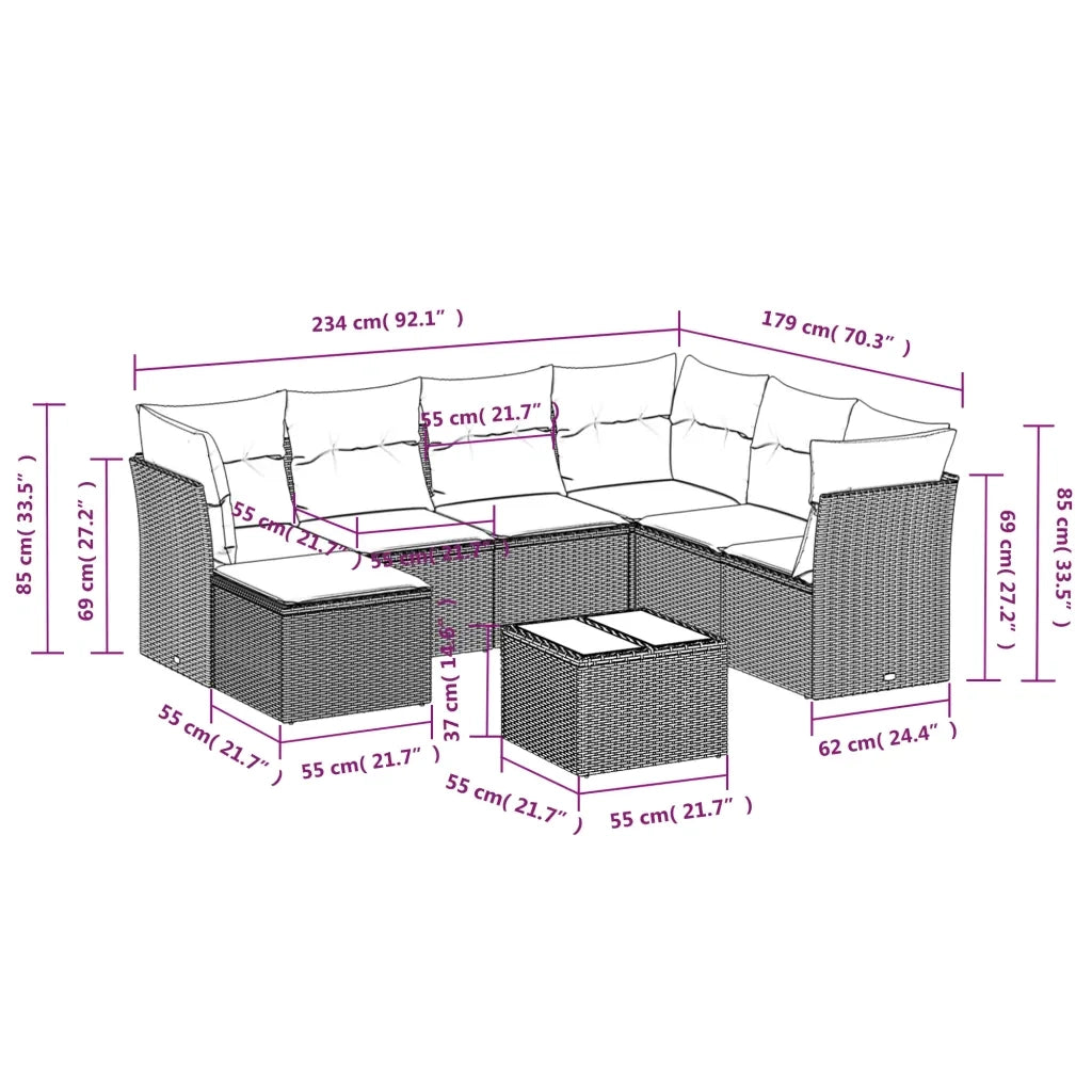 Set Divano da Giardino 8 pz con Cuscini Grigio in Polyrattan 3249839