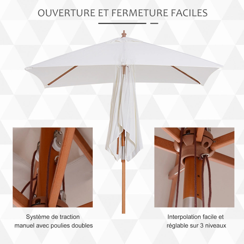 Parasole rettangolare inclinabile per esterno ¨C zephmum ¨C legno e polyester alta densit¨¤ 2x1.5x2.3 m crema