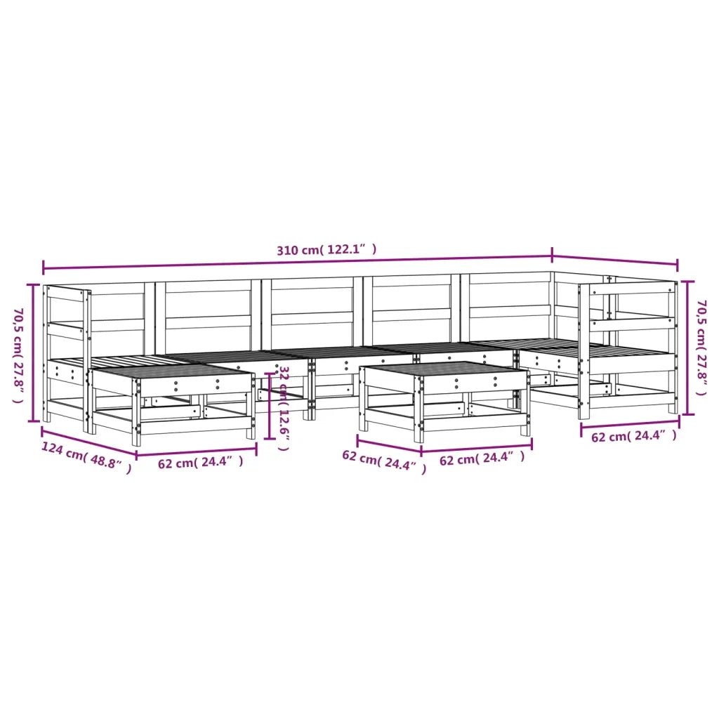 Set Salotto da Giardino 8 pz in Legno Massello di Pino Bianco