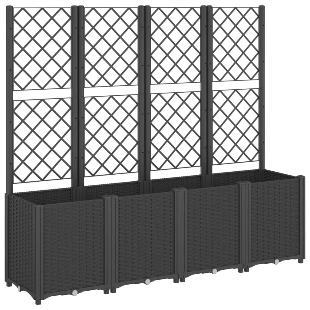 Fioriera rialzata per piante fiori terrazza giardino con traliccio 160 x 40 x 140 cm PP nero 02_0038265