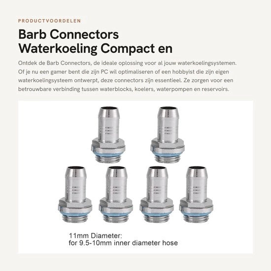 Connettore Barb 6 pezzi - G1/4 connessione cavo - Acciaio inossidabile - Raffreddamento acqua - Compatto e flessibile - Con anello in silicone