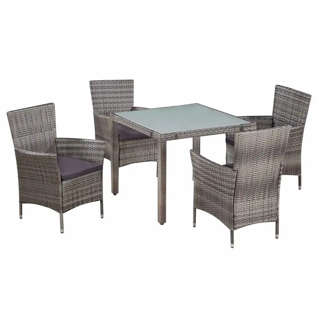 Set da Pranzo da Giardino 5 pz con Cuscini in Polyrattan Grigio 44072