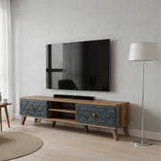 Albonese, Mobile Porta tv 2 Ripiani, 180x35x44h cm Marrone Noce