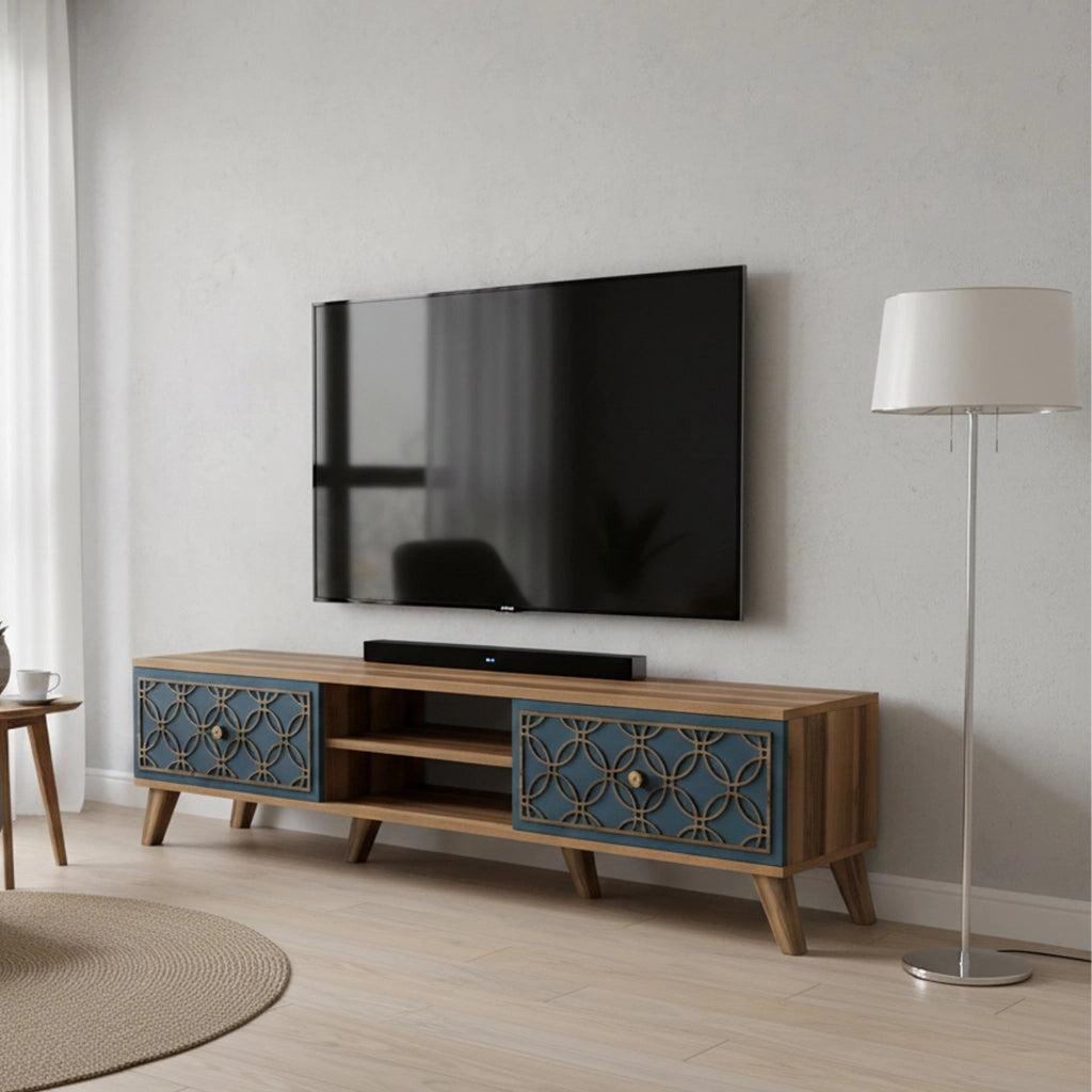 Albonese, Mobile Porta tv 2 Ripiani, 180x35x44h cm Marrone Noce