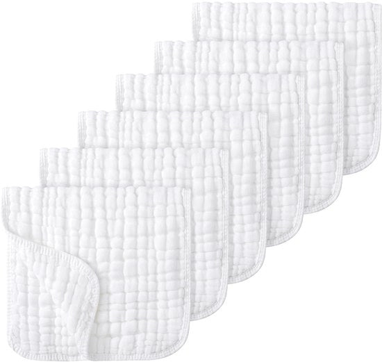 Set di tovaglioli per neonati 6 pezzi - 20" x 10" - Estremamente delicati e assorbenti, 6 strati 100% cotone per spugnare e pulire - Tovaglioli delicati per neonati, indispensabili per bambini nuovi nati, bianchi