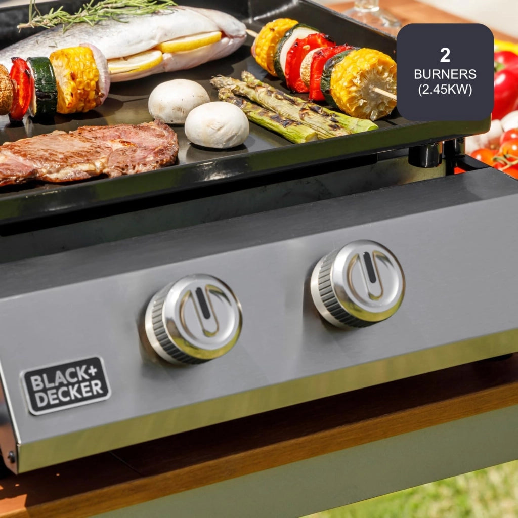 Black + decker bxop4900e plancha piastra a gas 2 bruciatori, piastra in acciaio smaltato, piedini regolabili