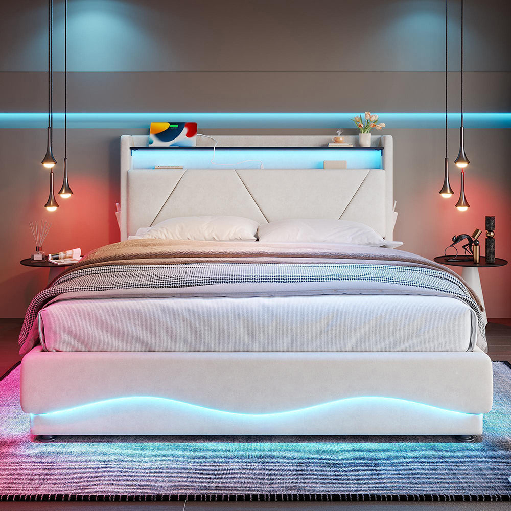 Letto 160x200cm imbottito - Xylo - LED USB ripostiglio idraulico