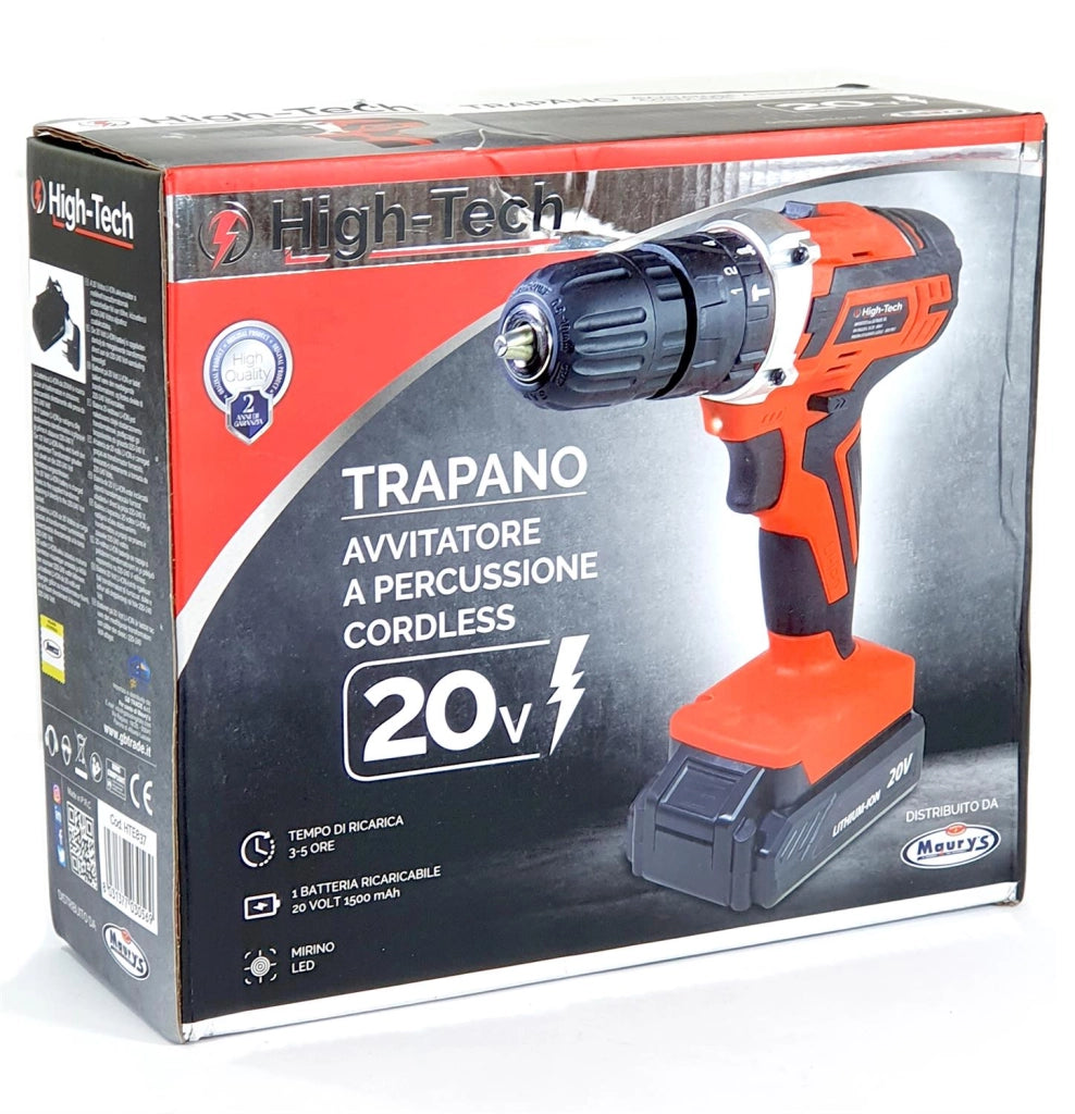 TRAPANO AVVITATORE PERCUSSIONE CON BATTERIA 20 V 1500 MAH BATTERIA  20 VOLT - MARCA ASSORTITA TRA HIGH-TECH