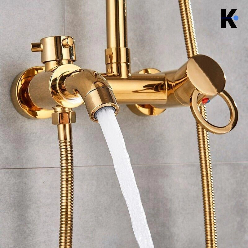 JANA | Set doccia premium in acciaio inox oro lucido | Miscelatore doccia di design | Miscelatore doccia completo di doccetta