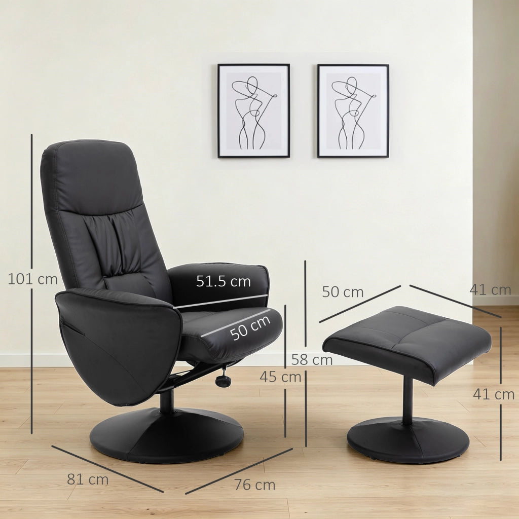 Poltrona Relax Girevole in Similpelle ¨C Zephmum ¨C Nero con Poggiapiedi e Schienale Regolabile