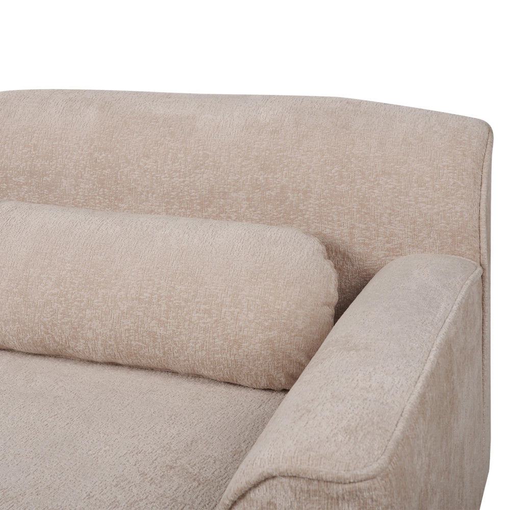 Divano angolare 3 posti sinistro imbottito in ciniglia beige con funzione di dormiente e schienale imbottito estraibile Gambe in legno