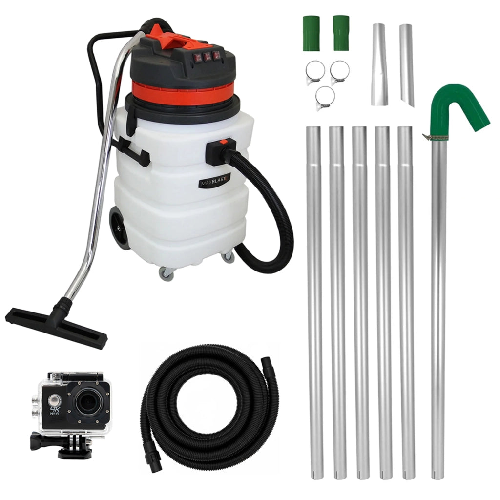 Aspiratore 90L + aste 7,2m + tubo 5m + telecamera 4K per grondaie