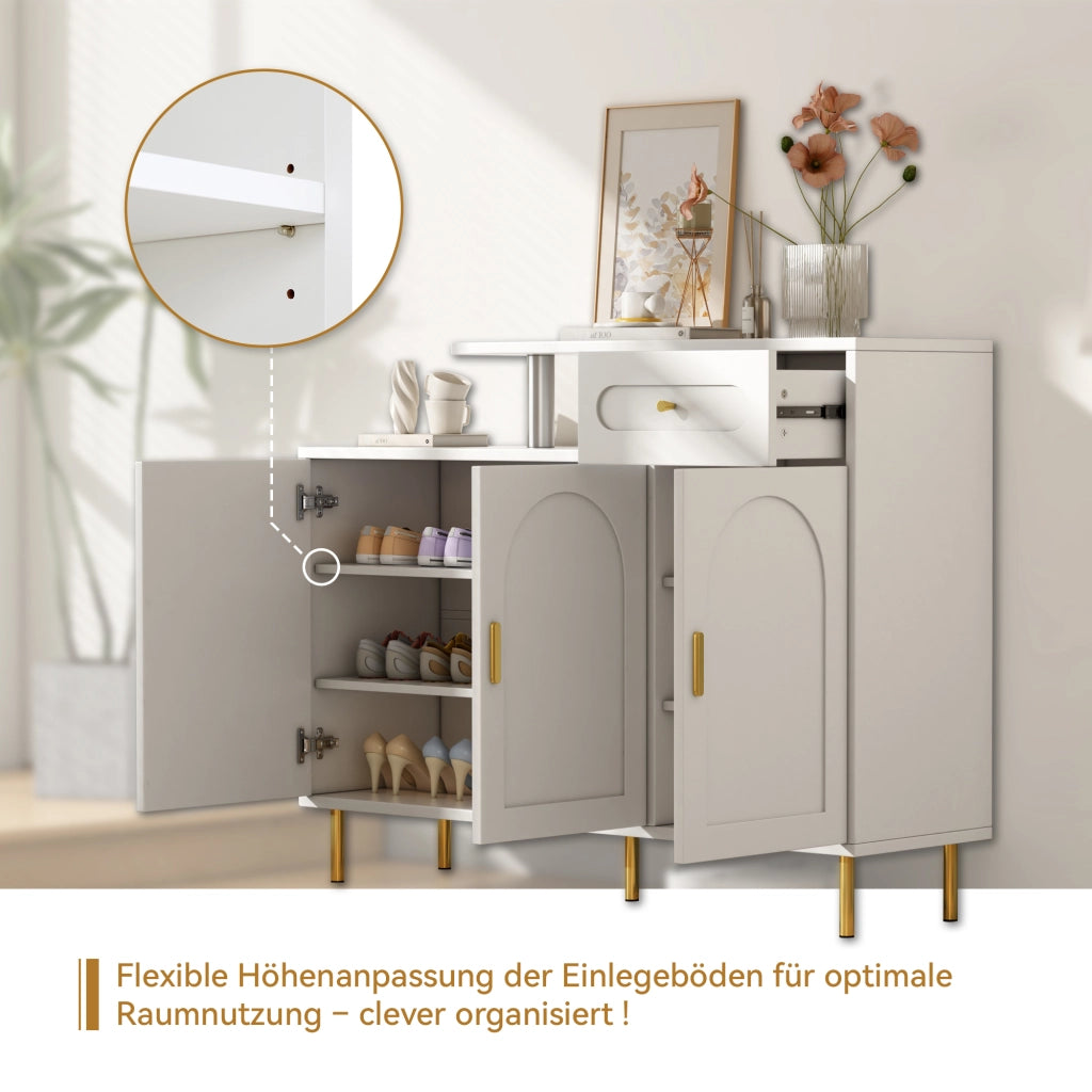 Credenza e madia con 1 cassetto e 3 ante, maniglie in metallo, per soggiorno e ingresso, bianco, 120 × 35 × 92 cm