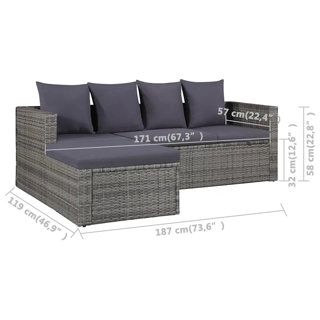 Set Divani da Giardino 4 pz con Cuscini in Polyrattan Grigio 43956