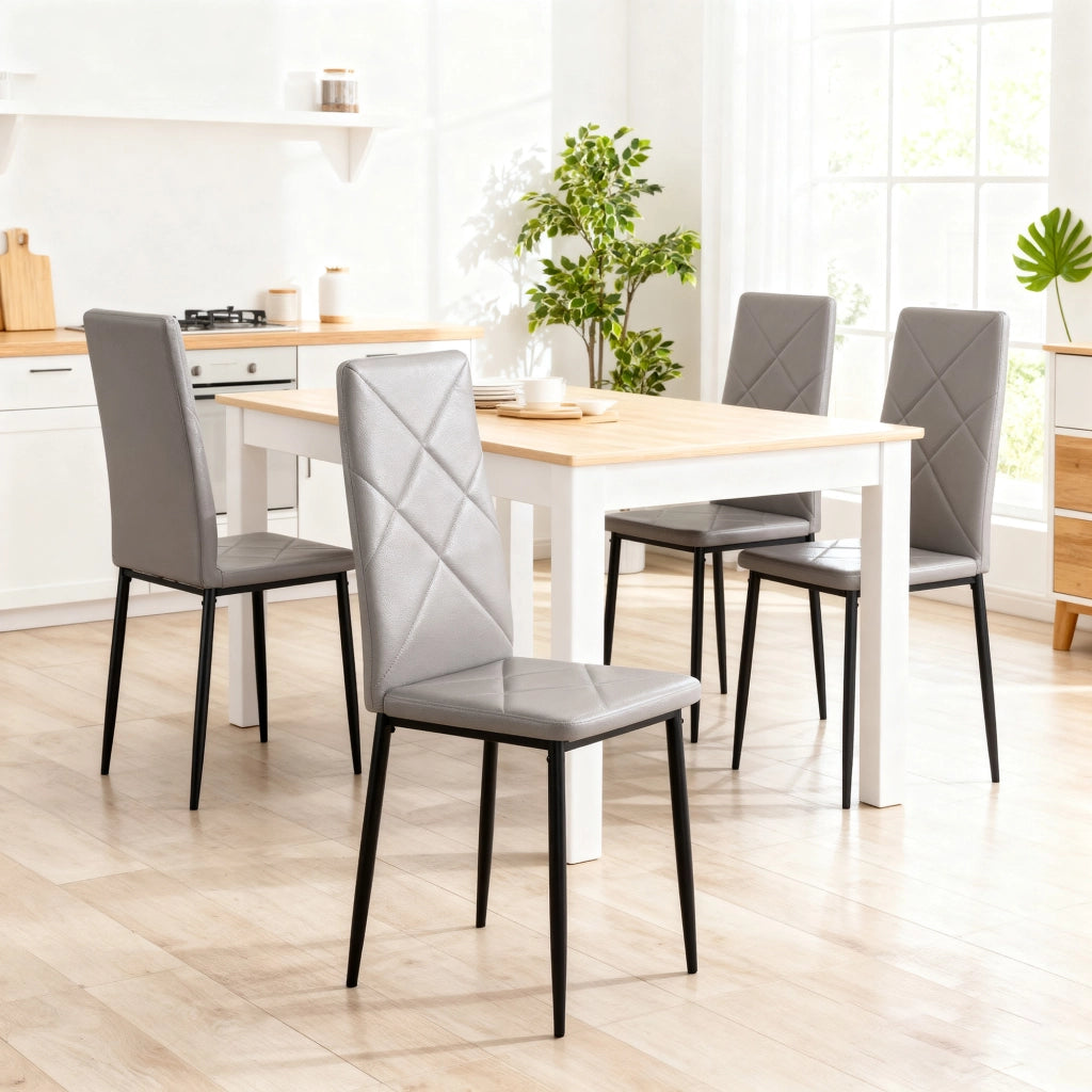 Set 4 Sedie da Pranzo Imbottite in Ecopelle con Schienale Alto e Gambe in Metallo ¨C Minimal ¨C Grigio 41x50x97 cm