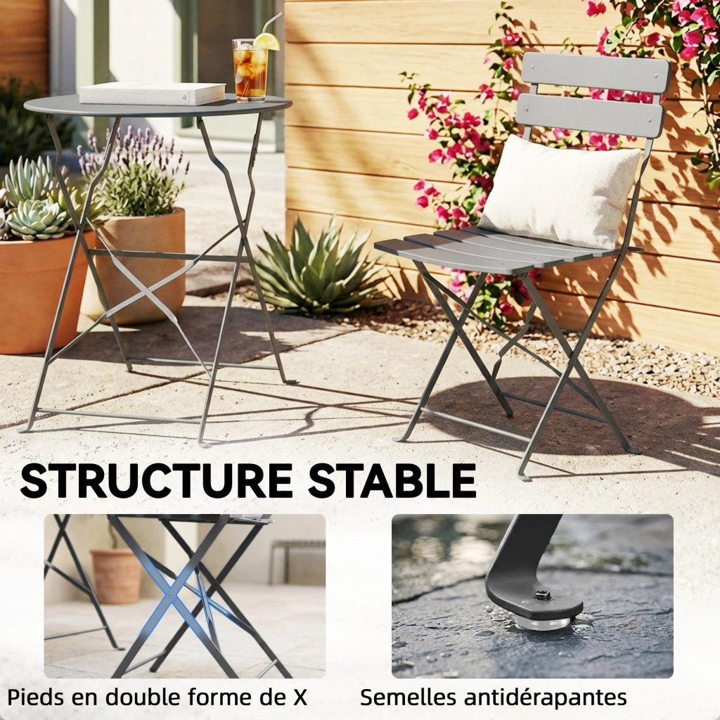 Tavolo pieghevole con sedie da giardino ¨C zephmum ¨C grigio, metallo