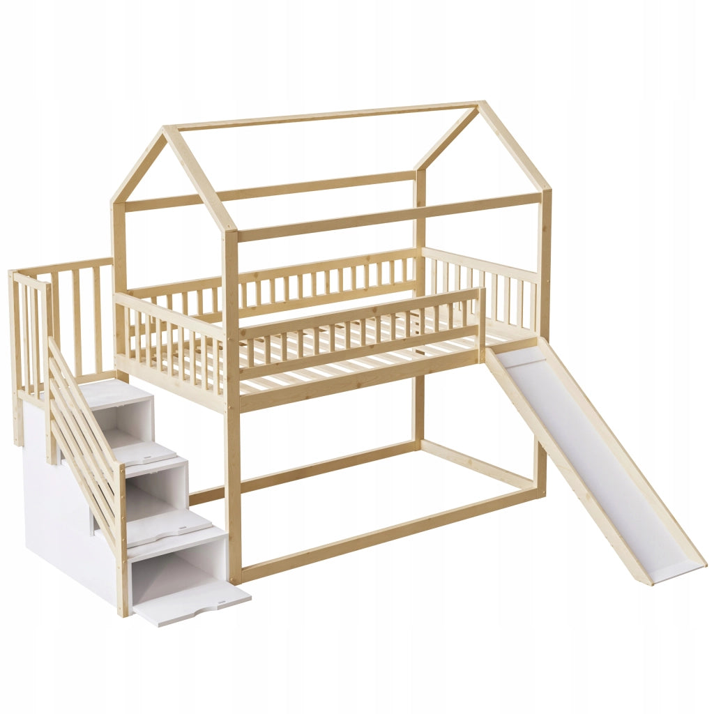 Letto a castello 90x200 - Xylo - Scivolo e ripostiglio in legno
