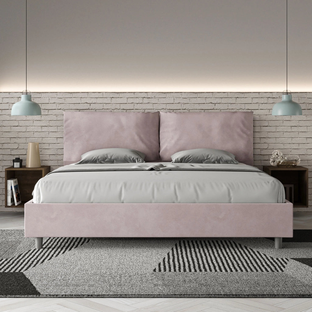 BS COM Letto matrimoniale king size contenitore imbottito 200x210 microfibra glicine