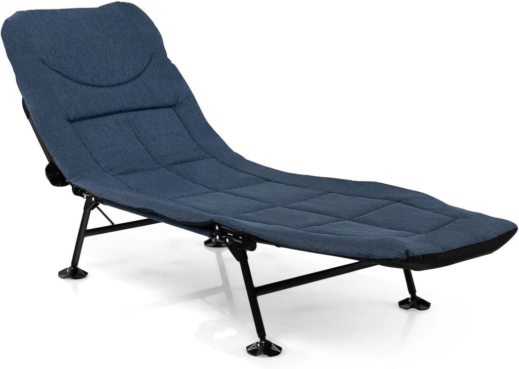 SOARS Sdraio pieghevole alla carpa con schienale regolabile in 6 posizioni, cuscino e materasso, lettino da campeggio a 6 gambe con grandi piedi di fango fino a 200 kg, portata 194 x 66 x 29 cm