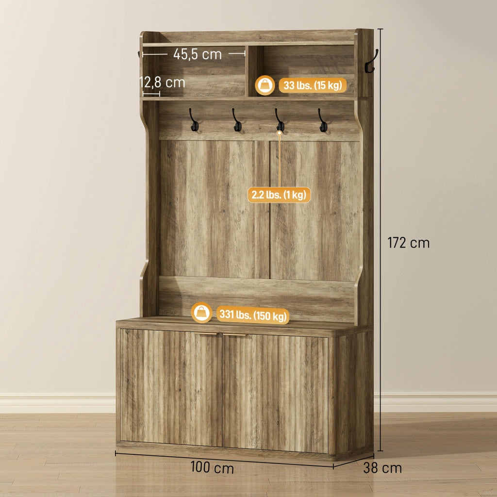 Appendiabiti con ripiano e scarpiera ¨C zephmum ¨C 100x38x172 cm rovere