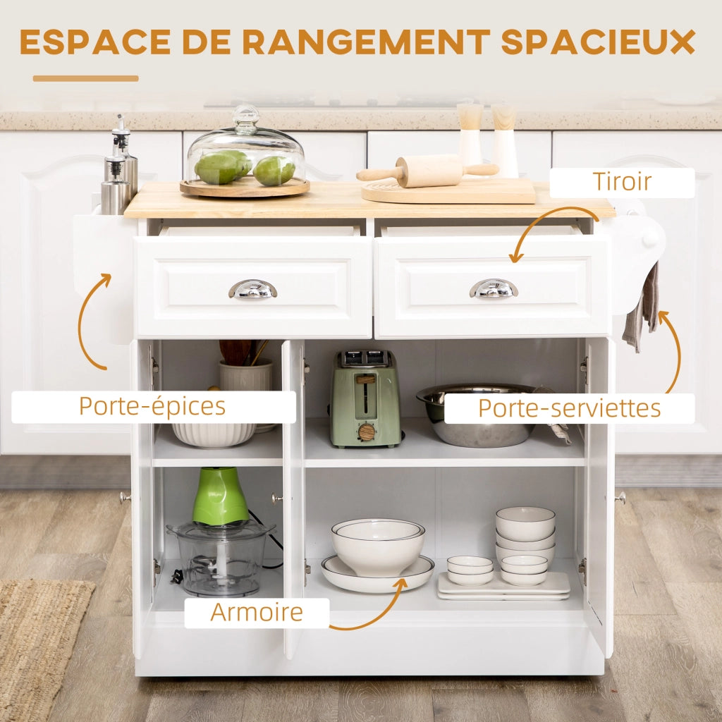 Carrello da cucina con cassetti e accessori ¨C zephmum ¨C Bianco 110x45x91 cm
