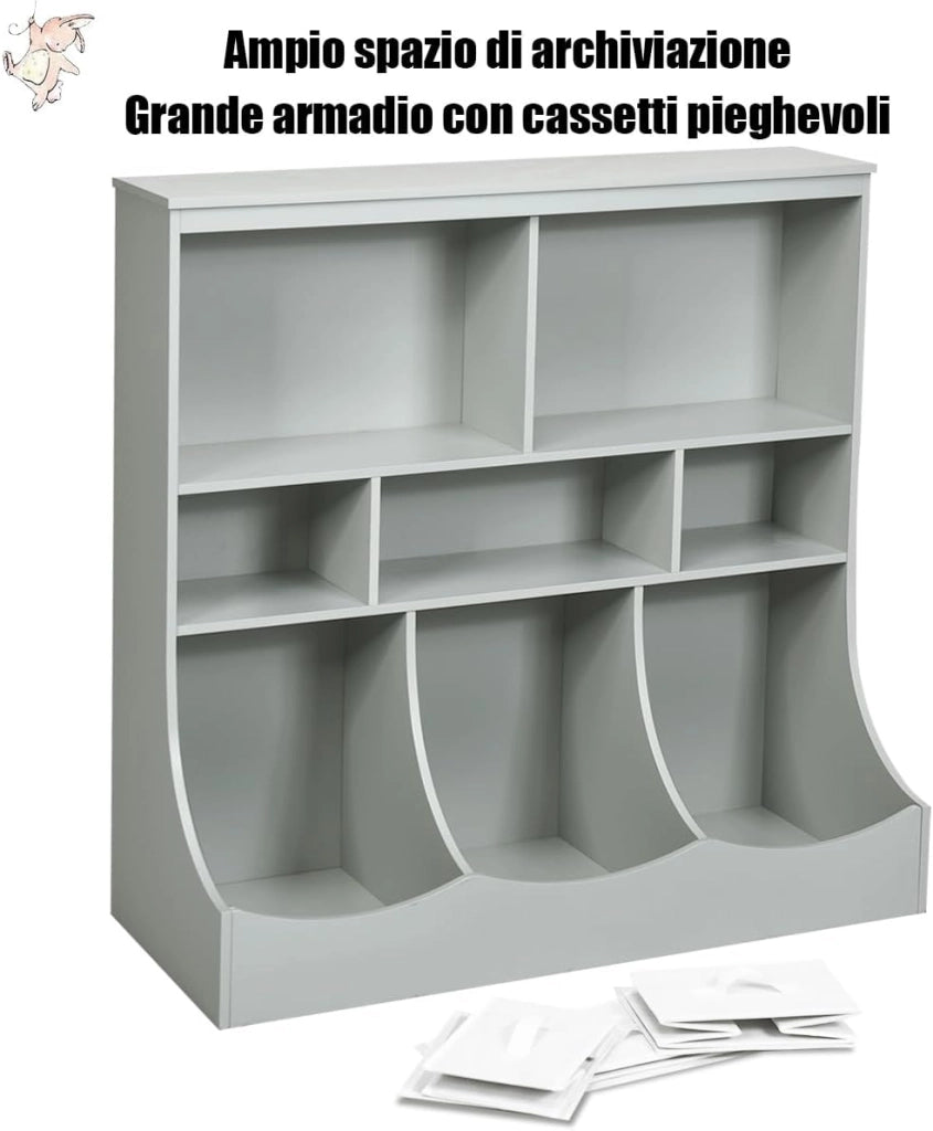 Libreria Contenitore per Bambini, con Ripiani e Cassetti, per Camera dei Bambini, 93 x 40 x 94 cm (Grigio)