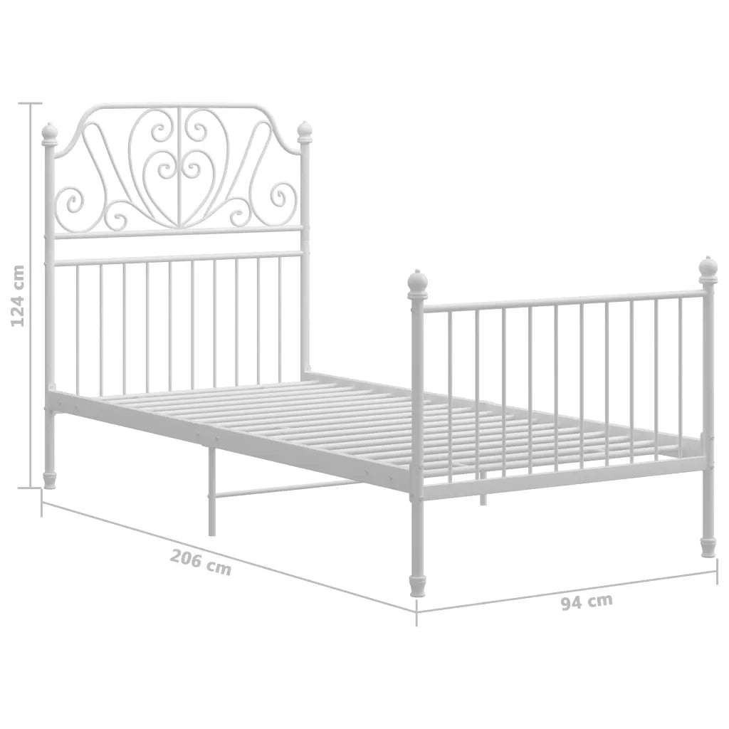 Letto singolo | Letto per adulti | Giroletto Bianco in Metallo 90x200 cm