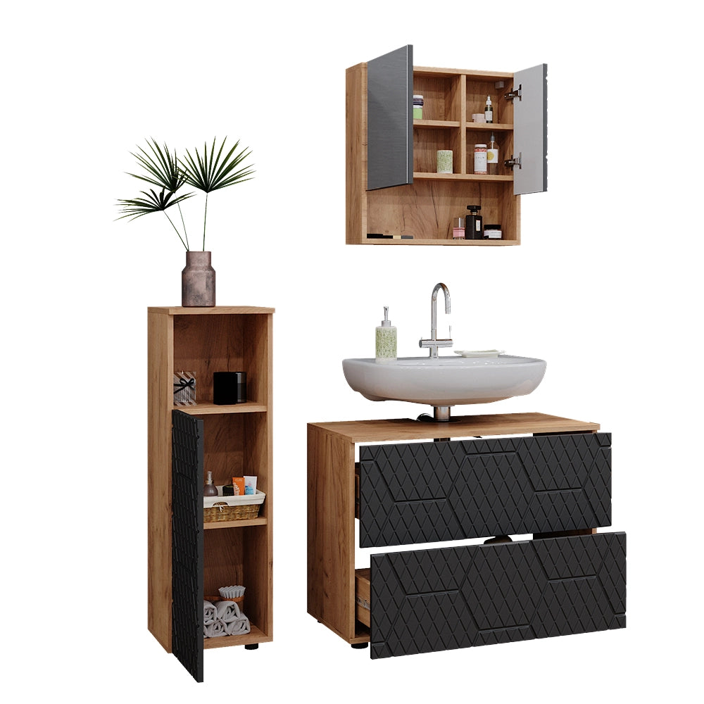Vicco Set mobili bagno Antracite con struttura a nido d'ape 3 pezzi, con cabinet midi