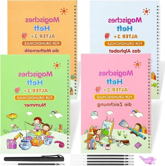 Set di Scrittura Magica per Bambini - Libretto di Esercizio in Lingua Tedesca - 26 x 18.5 cm - Scrittura Magica Tedesca - Incluso 10 Inchiostri e 1 Ombrellino per Pennelli