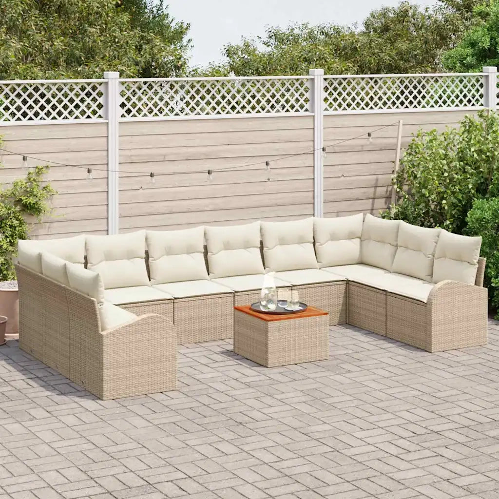 Set Divano da Giardino 11 pcs Beige e Crema polyrattan 3356300