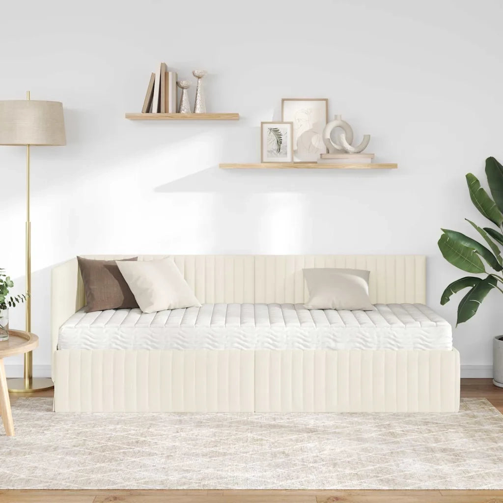 Struttura Letto Angolare con Materasso 2 pcs Crema Velluto 3393805